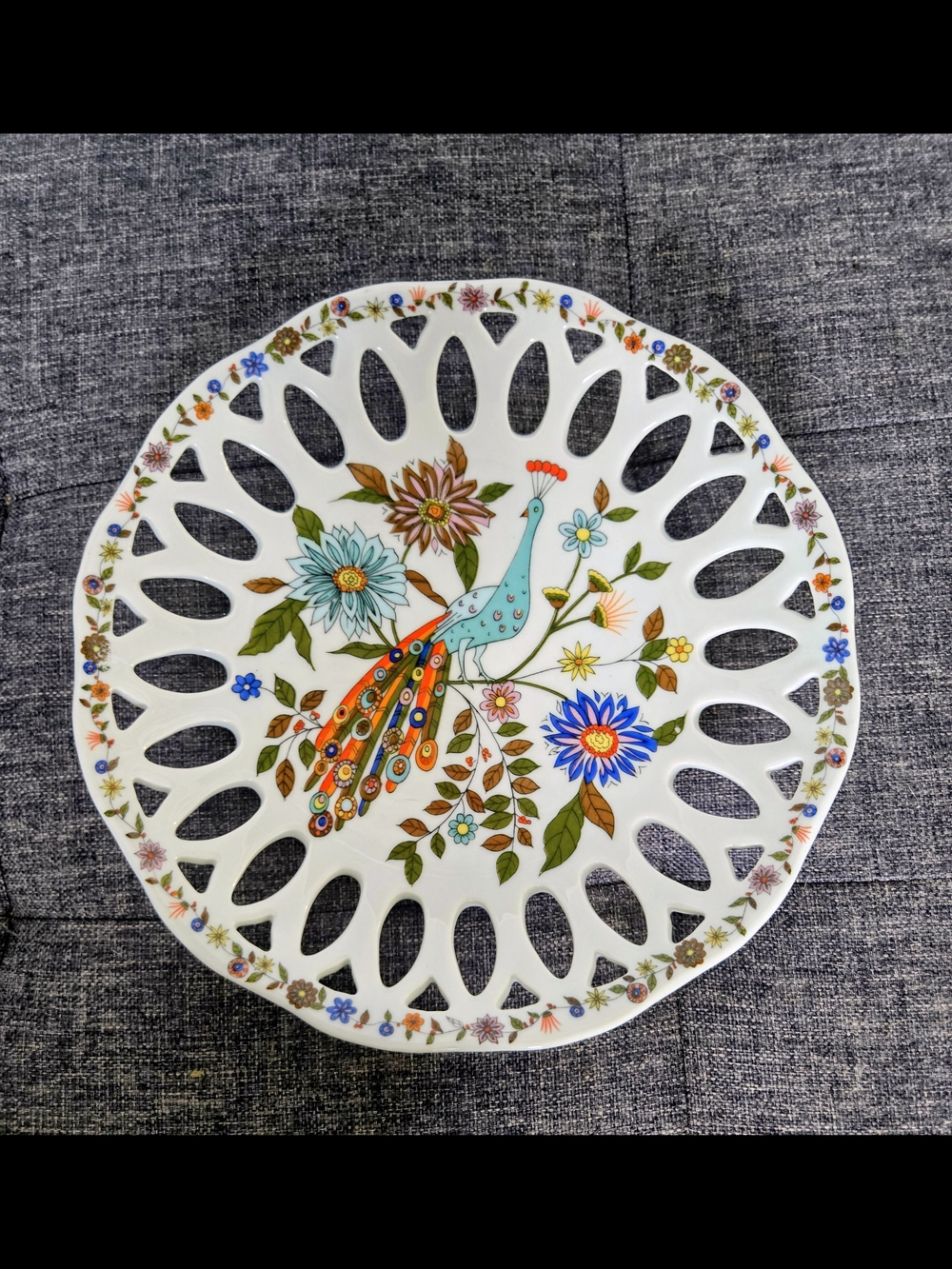 White Decorative Peacock Porcelain Plate - Floral Cutout Design